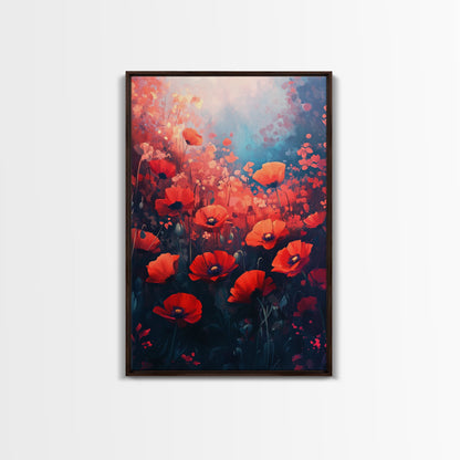 Vibrant Wildflower Framed Canvas Print, California Poppy Art, Rustic Bedroom Art, Boho Farmhouse Wall Decor, Gift Idea for Her