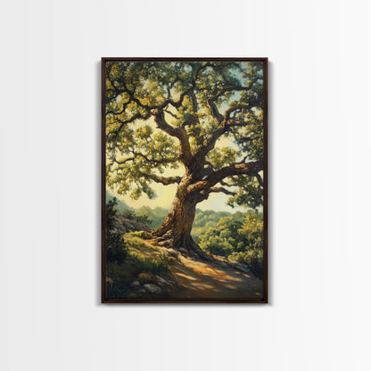 Majestic Oak Tree Framed Canvas Print Rustic Landscape Painting Oak Tree Art Above Couch Decor Living Room Wall Art Gift Idea