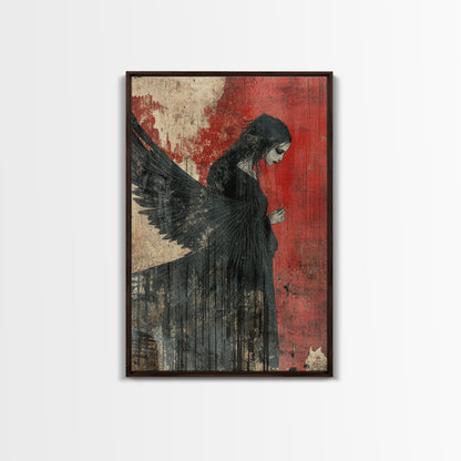 Gothic Angel Red Background Canvas Print Dark Angels Wall Art Moody Gothic Artwork Abstract Art Print Rustic Decor Gift Idea