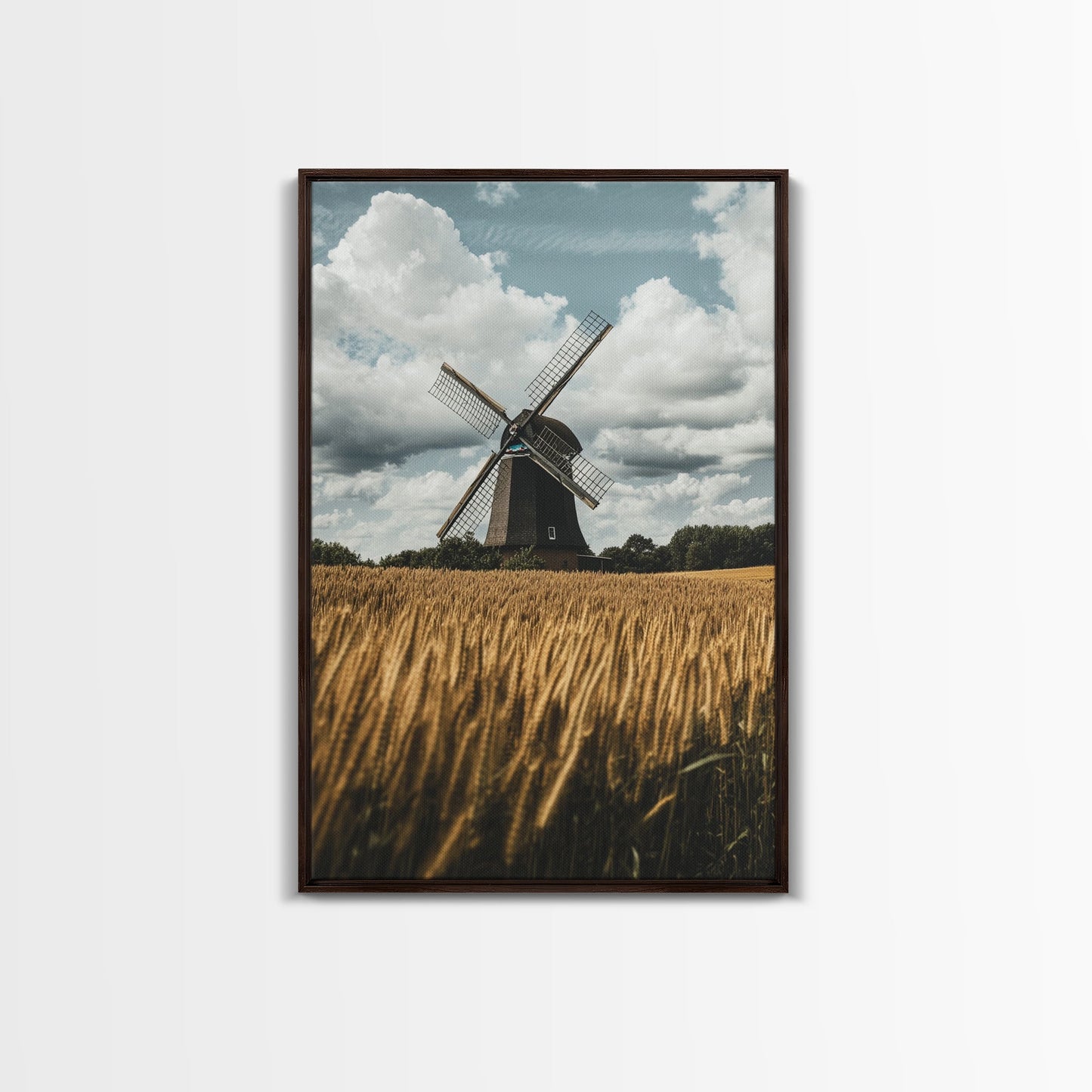 Wheat Field Windmill Framed Canvas Print Rustic Farmhouse Artwork Windmill Wall Art Minimalist Landscape Wall Decor Living Room Art