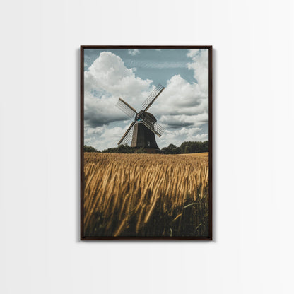 Wheat Field Windmill Framed Canvas Print Rustic Farmhouse Artwork Windmill Wall Art Minimalist Landscape Wall Decor Living Room Art