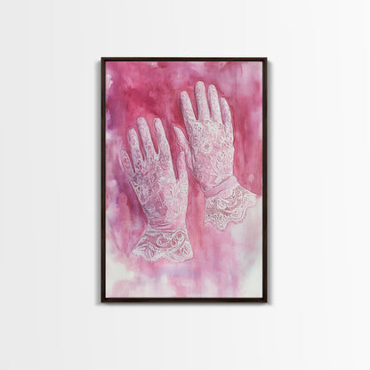 Light Pink Wall Art Canvas Print, Delicate Lace Gloves Illustration, Victorian-Inspired Art, Rustic Decor Bedroom Guest Room Gift
