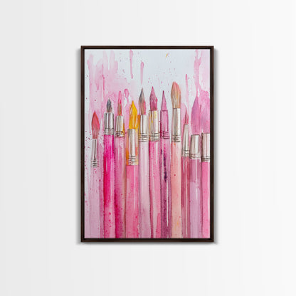 Painterly Brushes Canvas Print Pink Abstract Art Whimsical Art Rustic Decor Minimalist Dorm Wall Art Gift Idea Art Nouveau