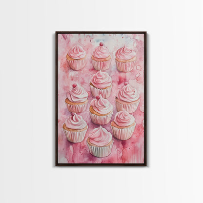 Pink Cupcakes Canvas Print Food Review Kitchen Art Dessert Wall Art Rustic Farmhouse Decor Gift Idea Pastel Whimsical Artwork
