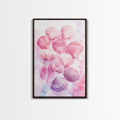 Pink Seashell Collection Framed Canvas Print Coastal Wall Art Nautical Decor Coastal Cowgirl Wall Art Beach House Nautical Painting