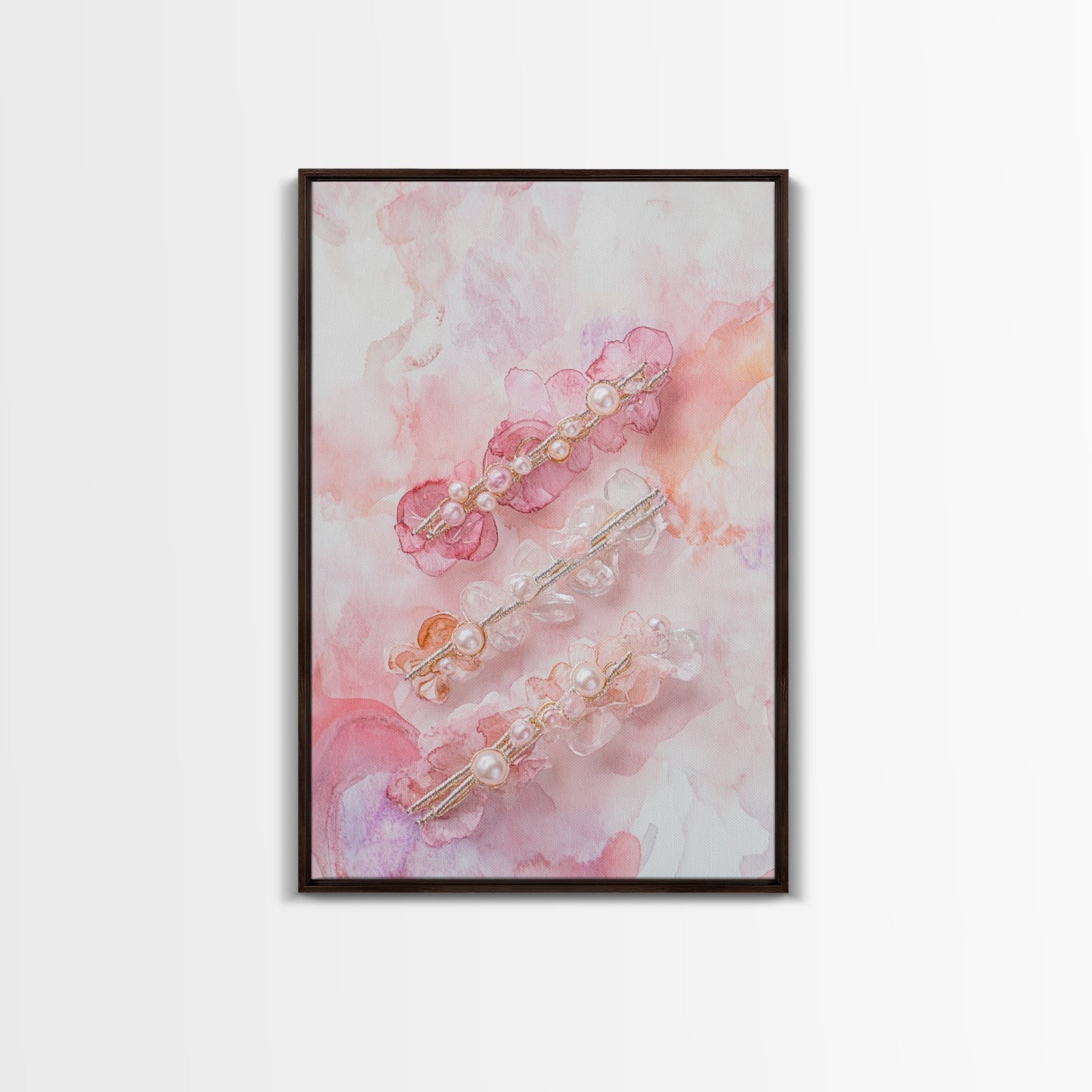 Elegant Floral Hair Accessories Canvas Print, Whimsical Art, Feminine Wall Art, Pink Abstract Art, Light Pink Wall Art, Bedroom Decor