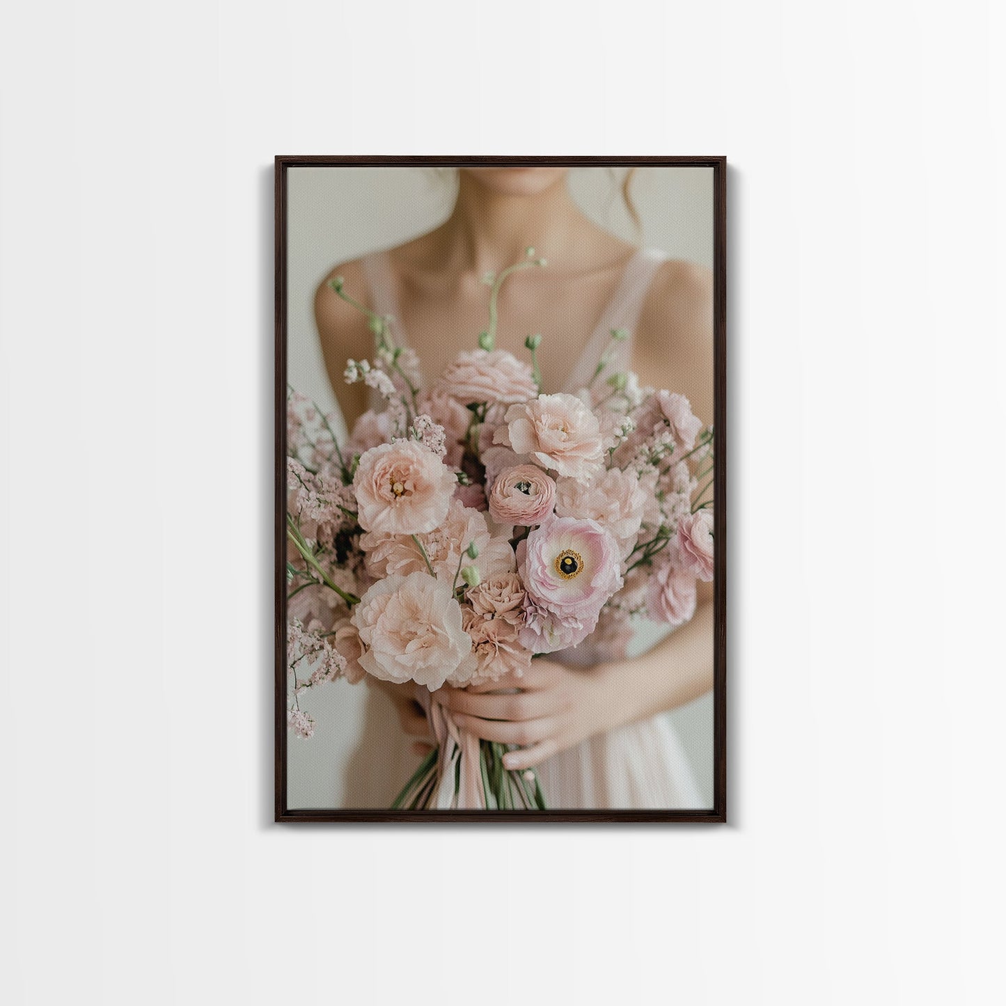 Bridal Bouquet Canvas Print Romantic Floral Wall Art Light Pink Artwork Wedding Gift Idea Bedroom Art Feminine Pastel Canvas