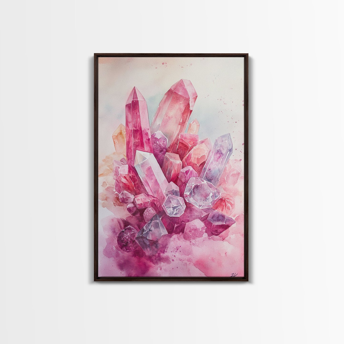 Gemstone Painting Framed Canvas Print Moody Abstract Art in Light Pink Wall Art Bedroom Decor Rustic Aesthetic Living Room Accent