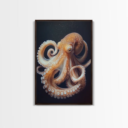 Underwater Octopus Canvas Print | Ocean Nature Painting Art | Coastal Nautical Decor | Rustic Seascape Living Room Wall Artwork