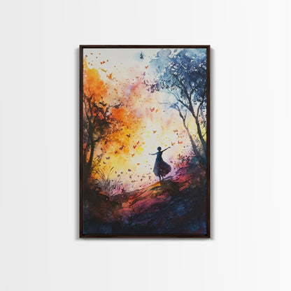 Autumn Whimsical Scene Framed Canvas Print Nature Inspired Art Vibrant Colors Rustic Fall Decor Wildflower Painting Living Room Gift Idea