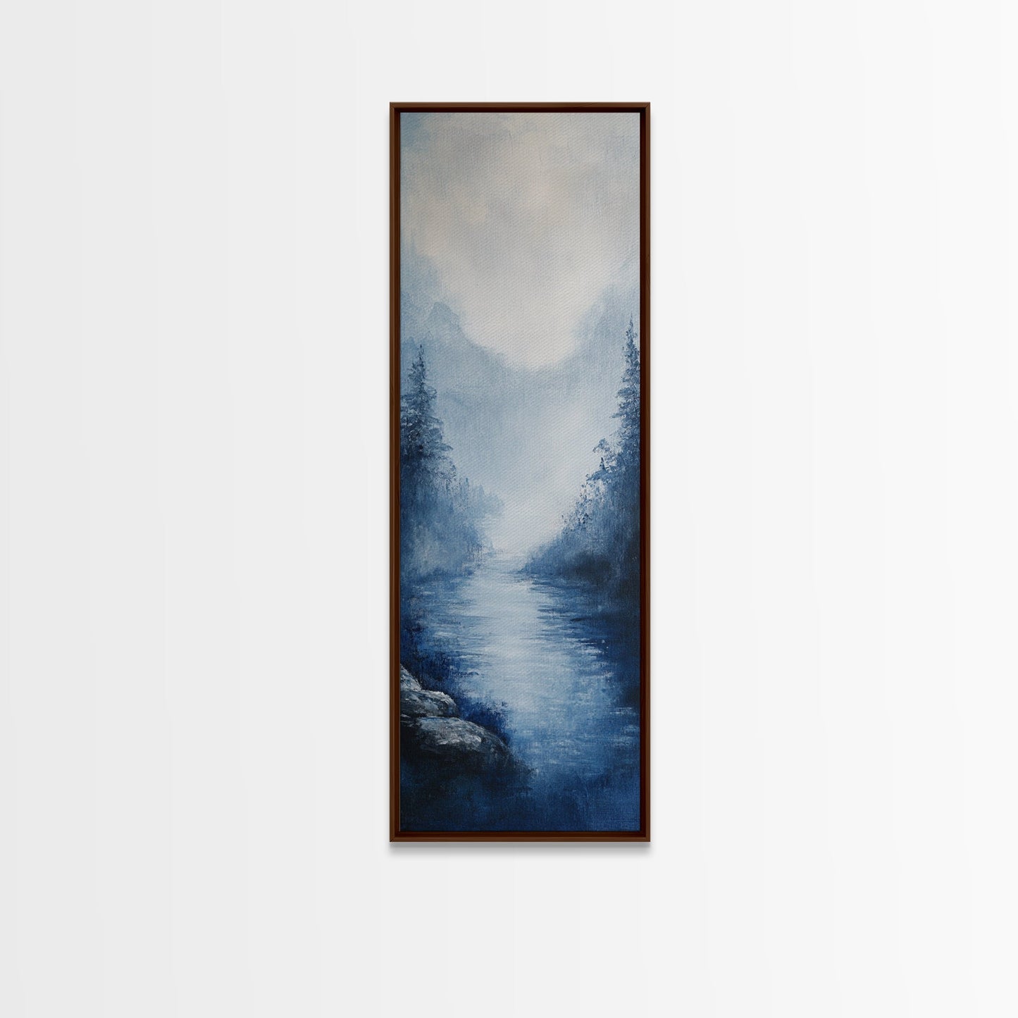 Misty Mountains, smoky mountain art, moody art, panoramic painting, vertical wall art, rustic decor, Canvas Print