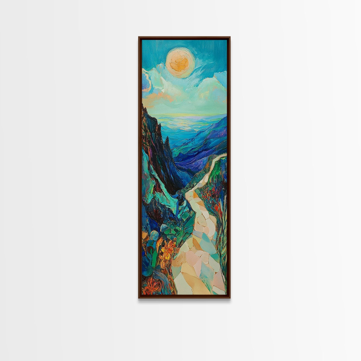 Mountain Painting, Canvas Print, sunset wall art, pink orange wall art, extra wide art, panoramic painting, landscape painting