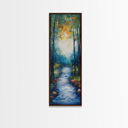 Autumn Forest Path, forest at dusk painting, birch tree painting, moody art, landscape painting, vertical wall art, Canvas Print