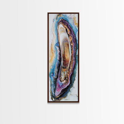 Agate Slice, Gemstone Painting, Sacred Geometry Art, Abstract Art, Teal Wall Art, Wabi Sabi Art, Bedroom Art, Framed Canvas Print