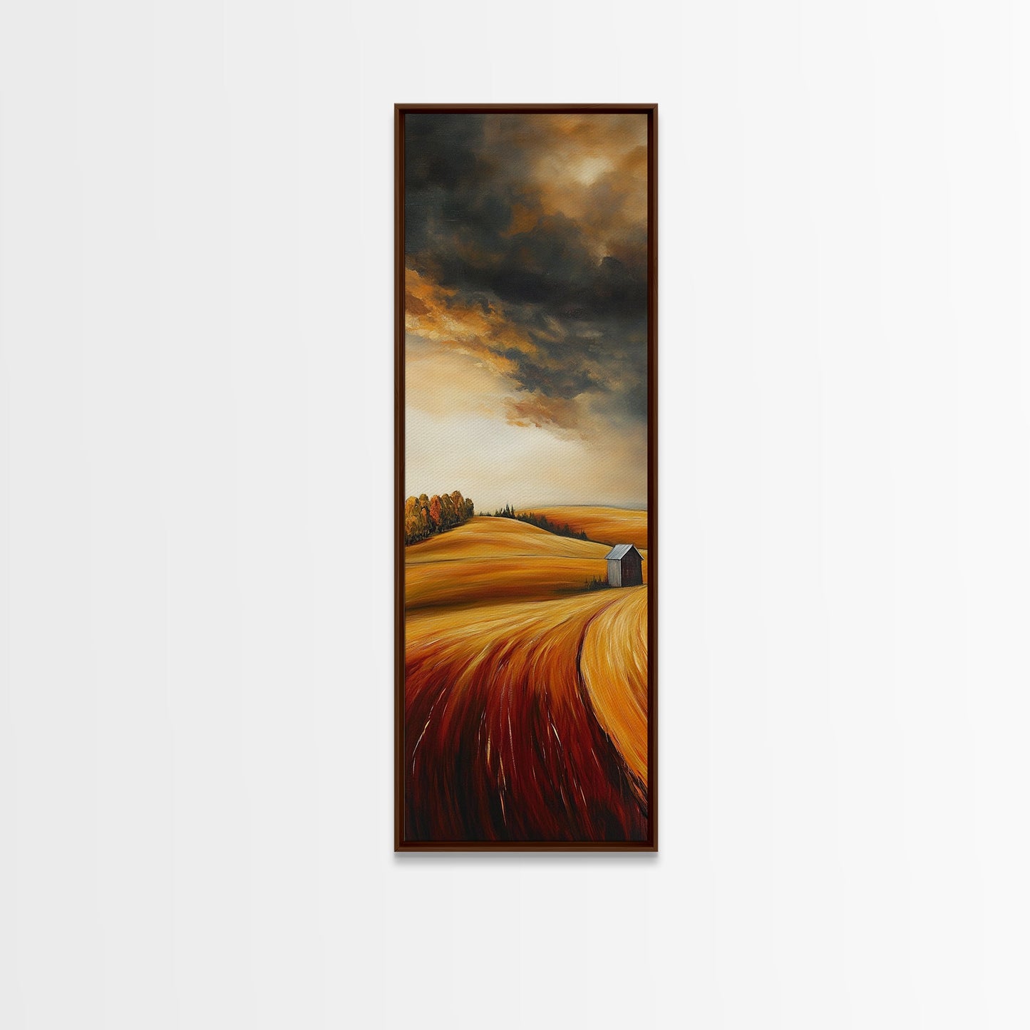 Autumn Fields, Stormy Sky, Golden Wheat, Canvas Print, barn landscape oil painting, farmhouse art, rustic wall art, fall decor