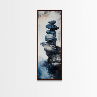Stacked Rocks, wabi sabi art, zen wall art, minimalist art, sacred geometry wall art, framed canvas print, vertical wall art