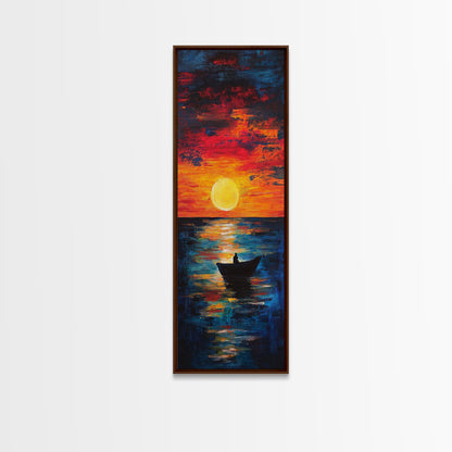 Fisherman Silhouette, Ocean Sunset, Moody Art, Canvas Print, Nautical Wall Art, Boho Art, Rustic Decor, Above Couch Art