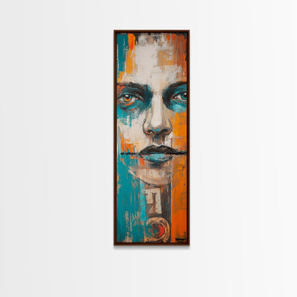 Abstract Portrait, chicano art, afrocentric wall art, moody art, urban art, framed canvas print, tall skinny art, geometric wall art