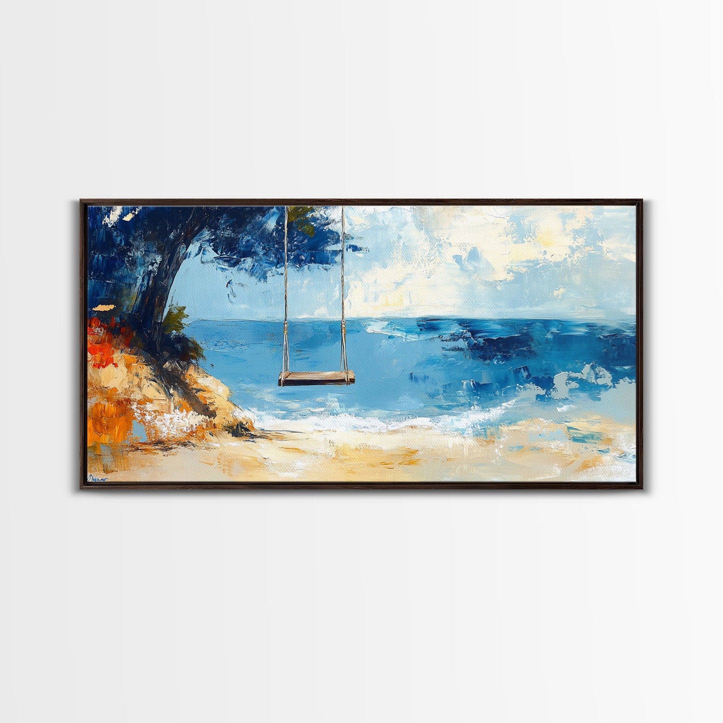 Beach Swing, Ocean Art, Coastal Landscape Art, Nautical Decor, Coastal Wall Art, Above Sofa Art, Canvas Print, Seascape Painting