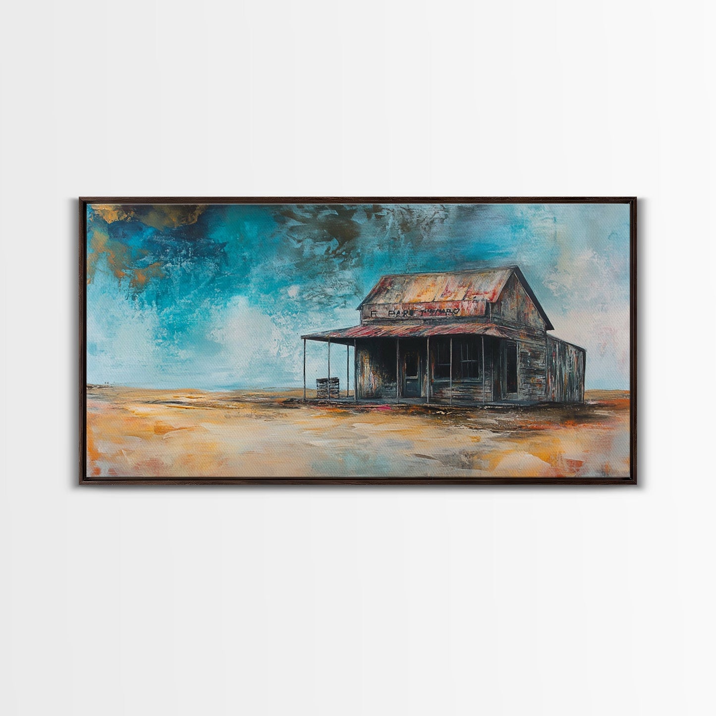 Abandoned Cabin Art, Rustic Wall Art, Moody Art, Western Landscape Painting, Framed Canvas Print, Extra Wide Art, Living Room Art