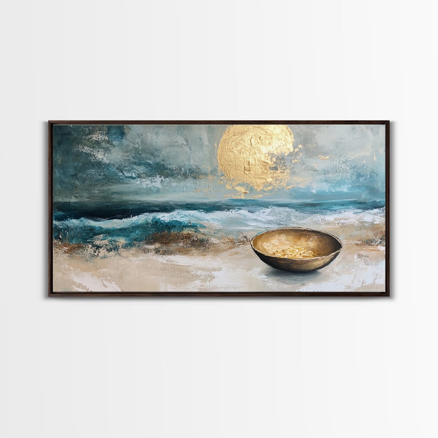 Golden Moon, coastal decor, ocean painting, nautical painting, seascape painting, framed canvas print, extra wide art