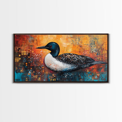 Gemälde eines Seetauchers, Vogelkunst, Tierkunst, Naturmalerei, Wandbild mit türkisfarbenem Motiv, gerahmter Leinwanddruck, Seedekor, rustikale Wandkunst