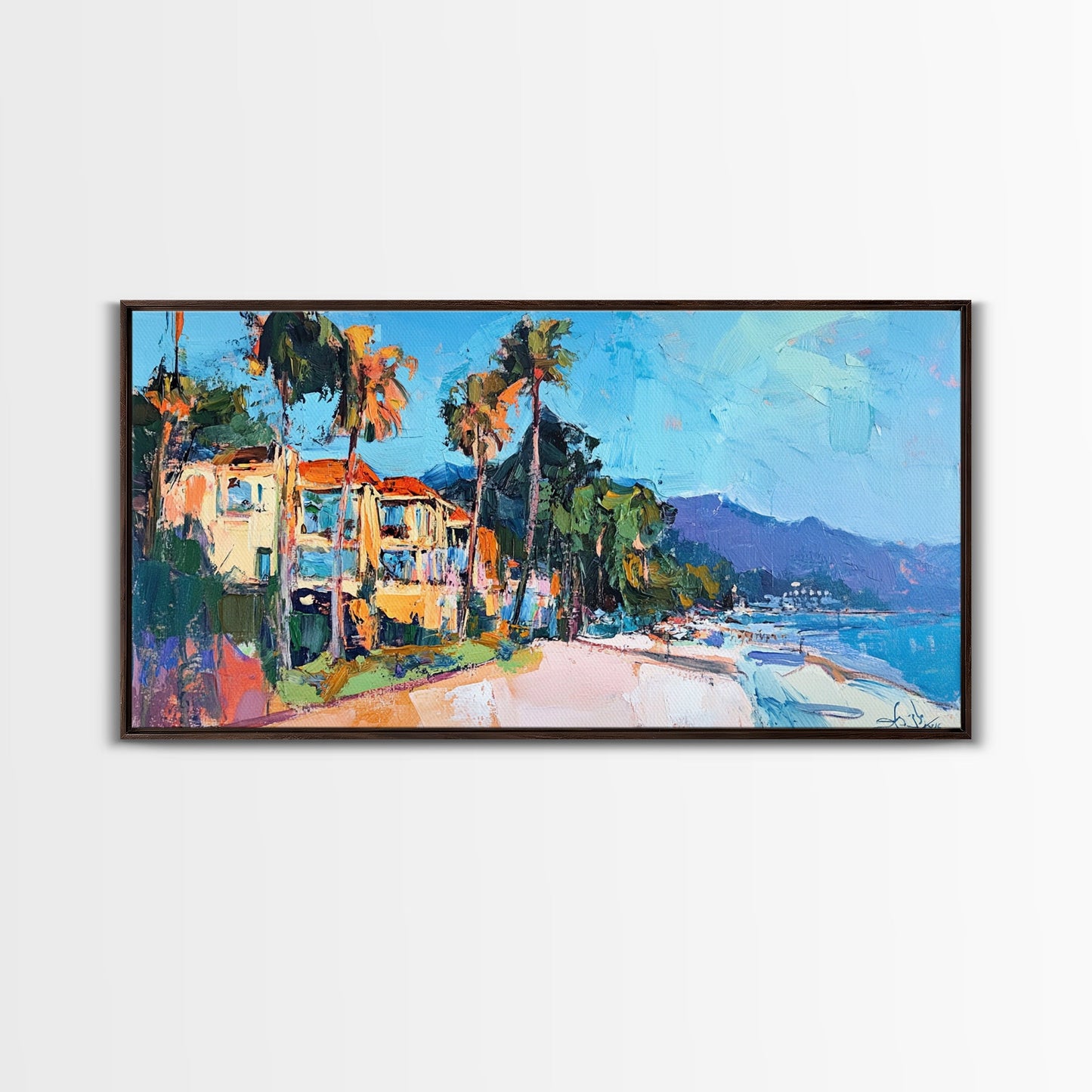 Beach House, Coastal Landscape Art, Framed Canvas Print, Hawaii Art, Coastal Wall Art, Surf Wall Art, Nautical Decor