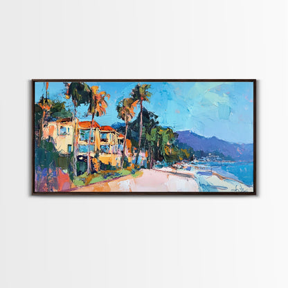 Beach House, Coastal Landscape Art, Framed Canvas Print, Hawaii Art, Coastal Wall Art, Surf Wall Art, Nautical Decor