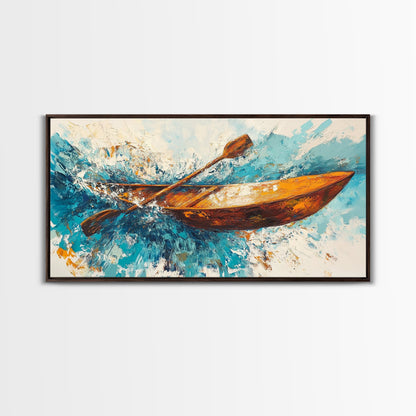 Nautical painting, boat painting, framed canvas print, extra wide art, seascape painting, rustic wall art, coastal wall art, ocean waves
