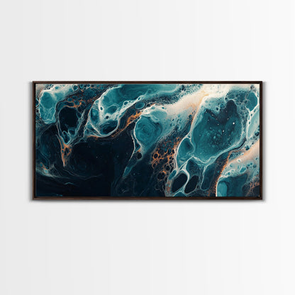 Abstract Fluid Art, moody art, blue and green wall art, wabi sabi art, extra wide art, horizontal wall art, Canvas Print