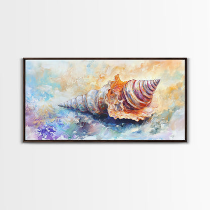 Shell Painting, Coastal Decor, Beach House Wall Art, Nautical Painting, Framed Canvas Print, Ocean Inspired Art, Oyster Shell Art