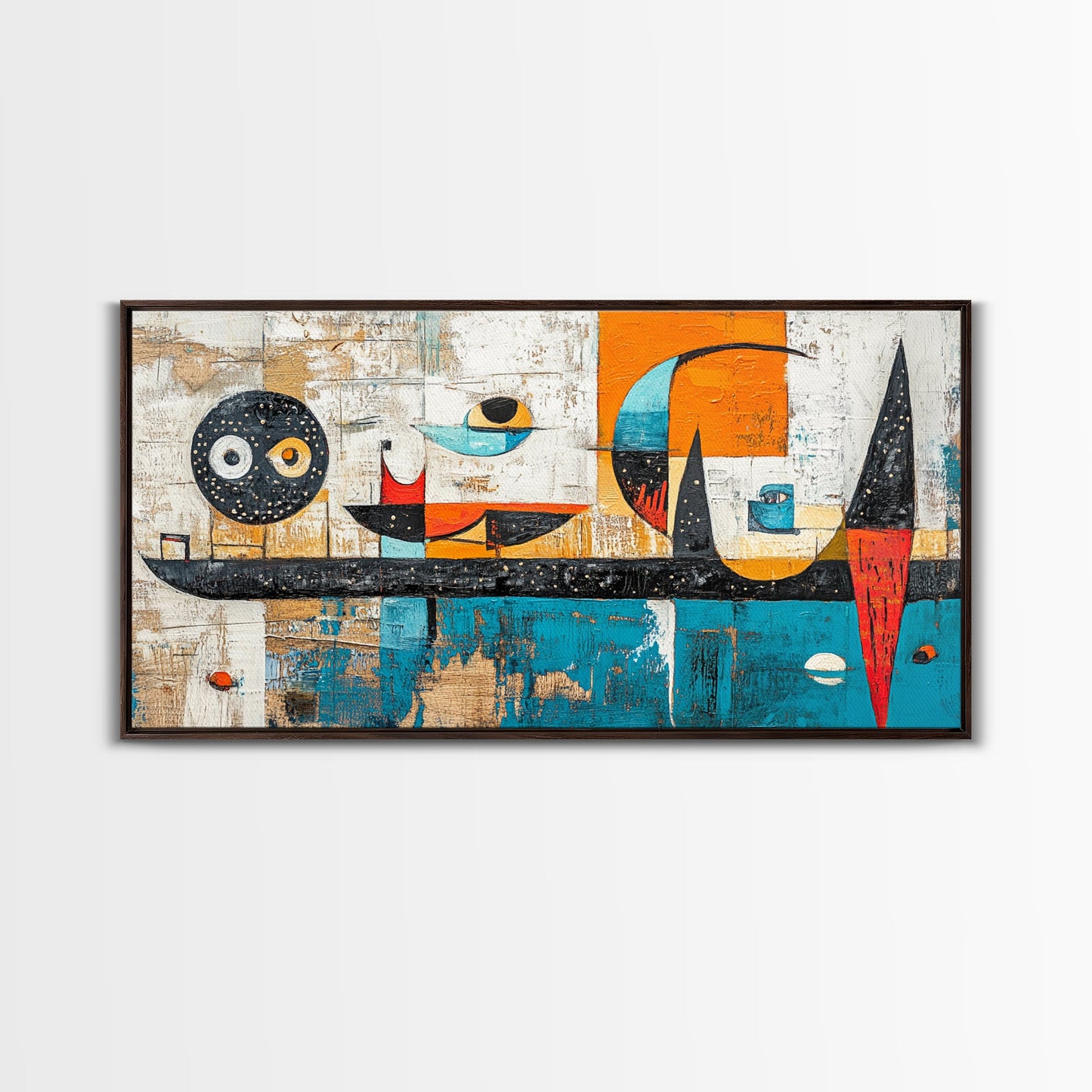 Abstract Geometric Art, mid-century modern art, sacred geometry wall art, framed canvas print, blue and green wall art, mosaic art