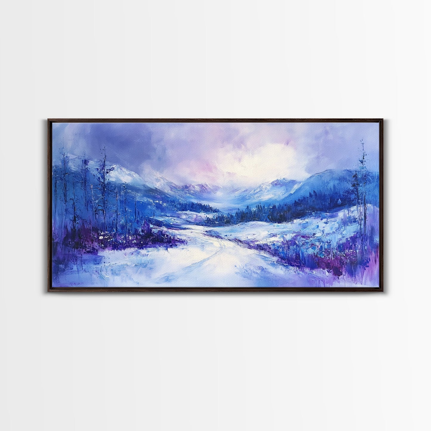 Snowy Mountain Art, Winter Landscape, Framed Canvas Print, Above Couch Art, Panoramic Painting, Mountain Painting