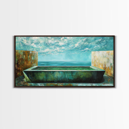 Infinity-Pool, Leinwanddruck, moderne Landschaftskunst, minimalistisches Dekor, extra breites Gemälde, blau-grüne Wandkunst, zeitgenössische Kunst