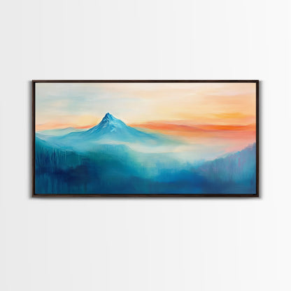 Mountain Landscape Art, Smoky Mountain Art, Blue and Green Wall Art, Nature Wall Art, Rustic Decor, Minimalist Art, Framed Canvas Print