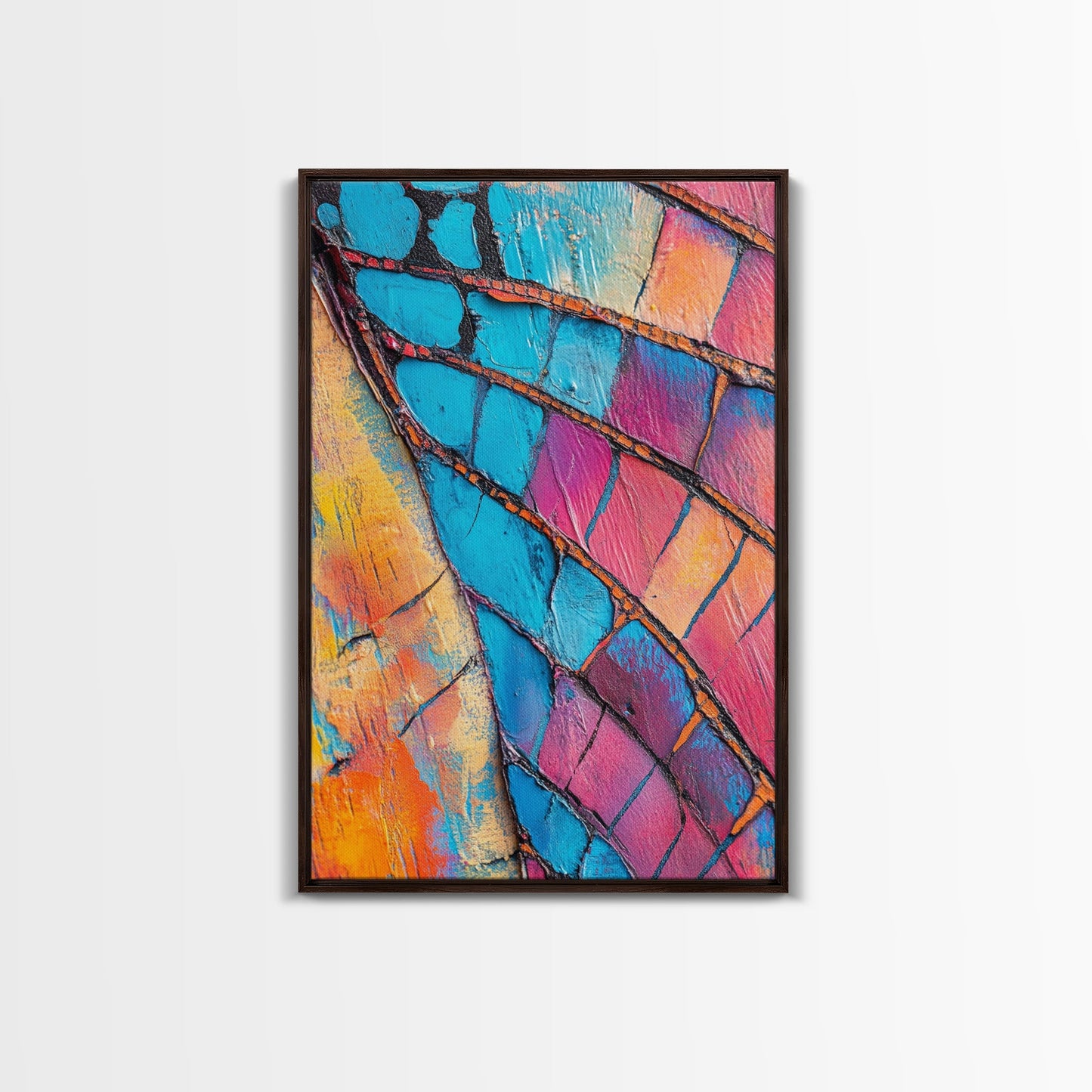 Abstract texture, pink abstract art, teal wall art, mosaic wall art, framed canvas print, geometric wall art, colorful home decor
