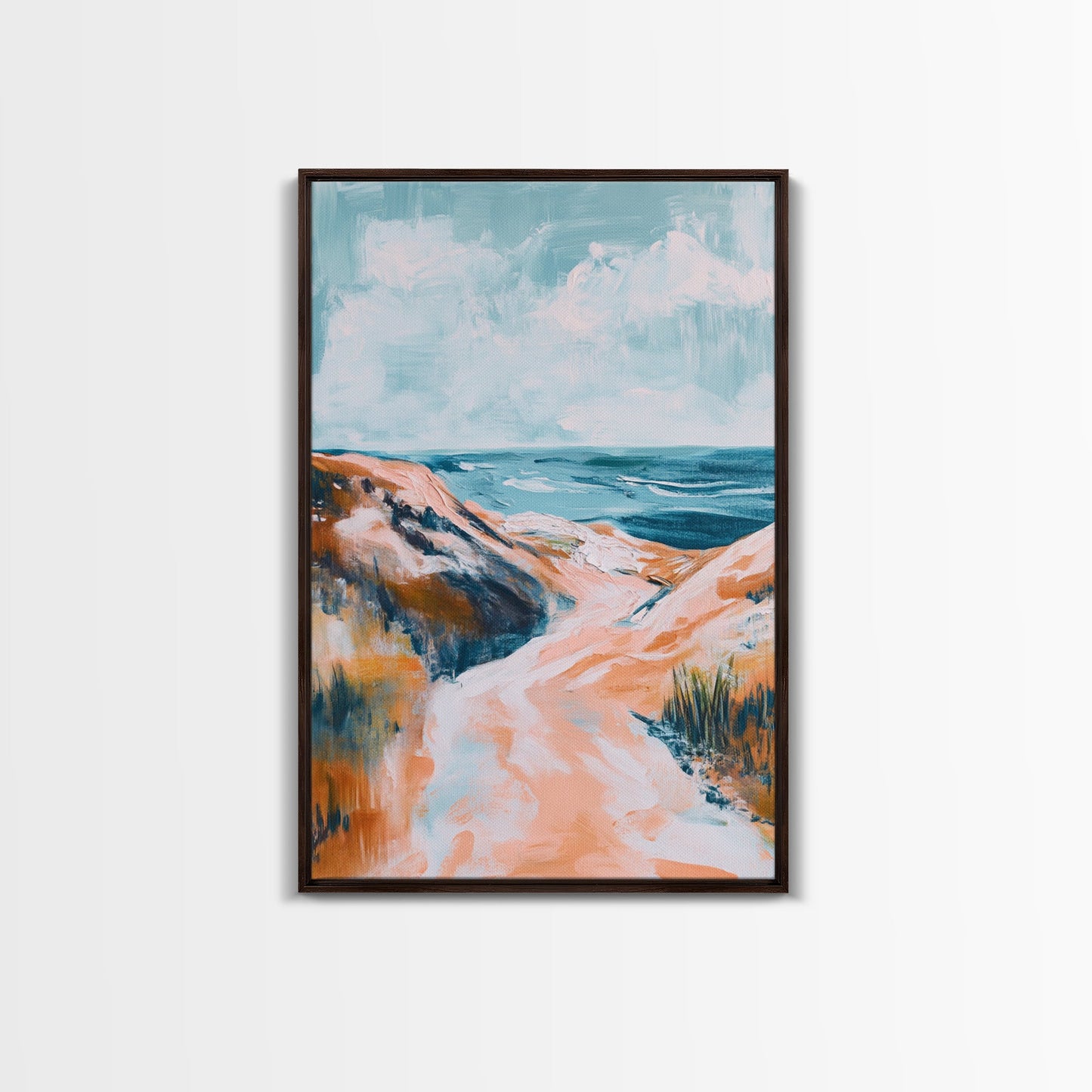 Coastal Landscape Art, Seascape Painting, Beach Dunes Art, Ocean View, Nautical Decor, Coastal Decor, Framed Canvas Print