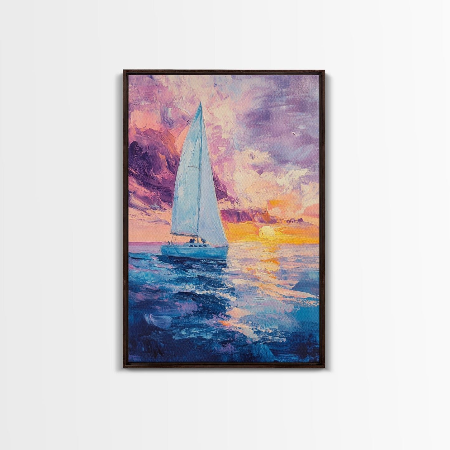Sailboat Painting, Ocean Sunset Art, Nautical Wall Art, Coastal Landscape, Romantic Seascape, Living Room Art, Canvas Print