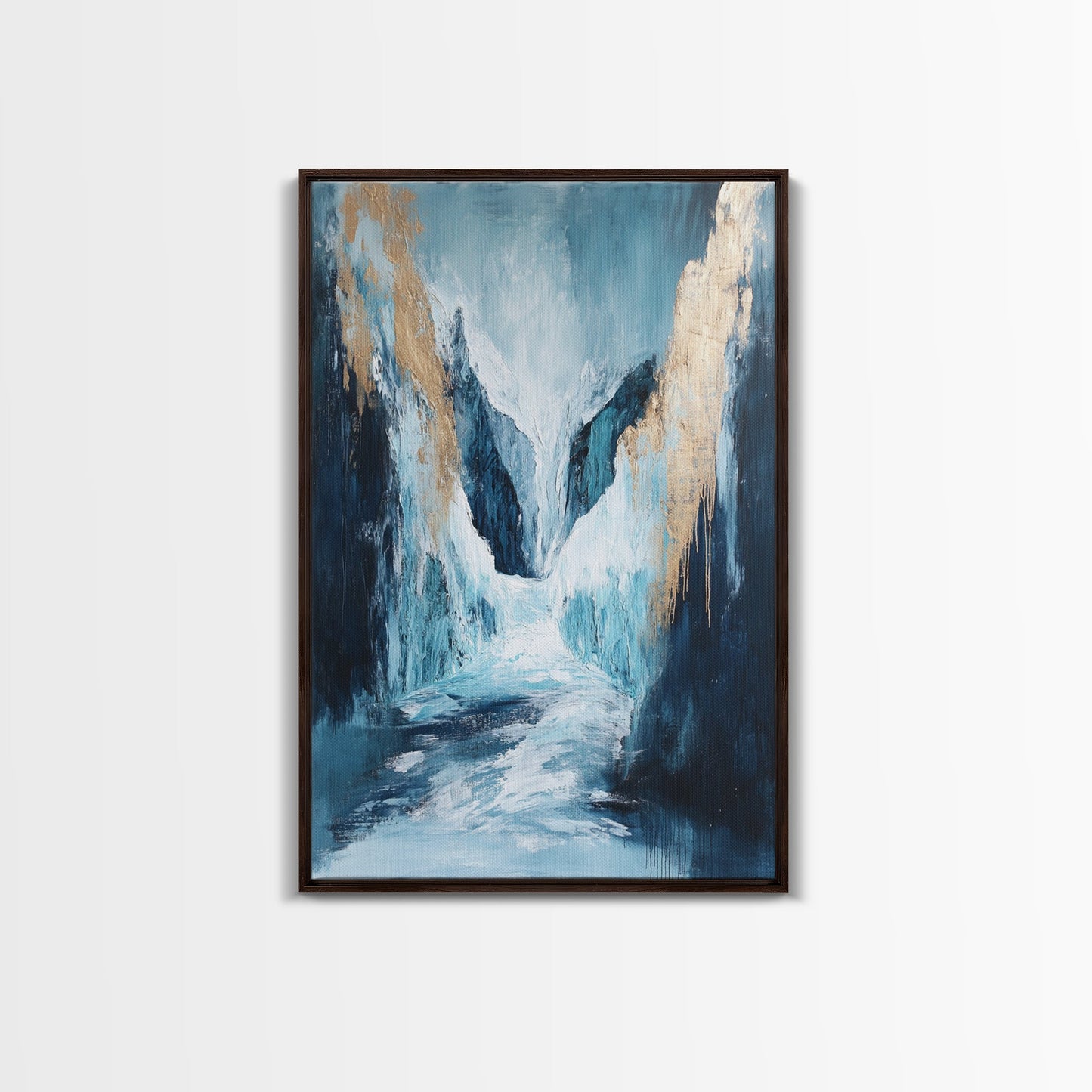 Abstract Glacier, wabi sabi art, zen wall art, blue and green wall art, minimalist art, Framed Canvas Print