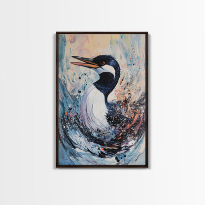 Abstract Loon, bird art, teal wall art, moody art, coastal decor, nautical painting, gift idea for her, Canvas Print, living room art