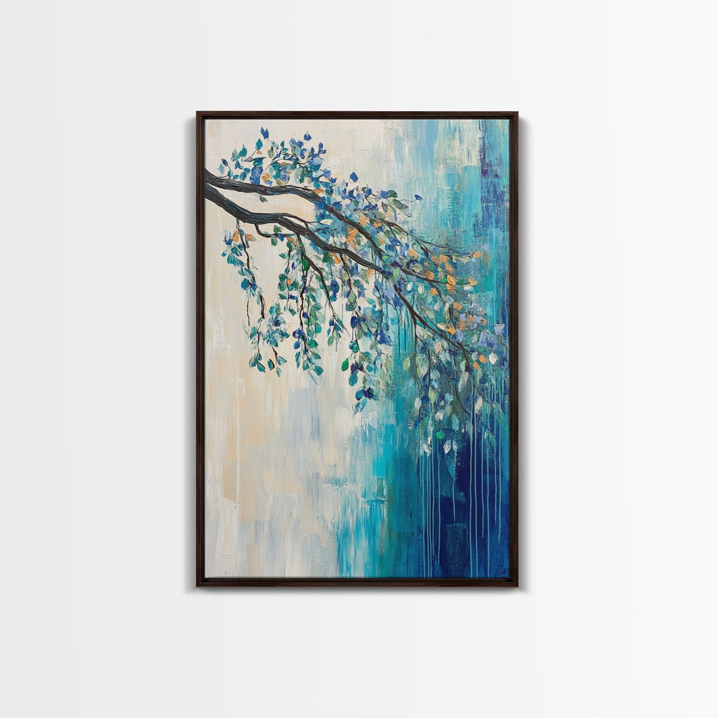Hanging Branch, botanical prints, birch tree painting, nature wall art, Canvas Print, blue and green wall art, zen wall art, rustic decor