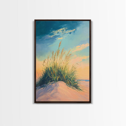 Beach Dune Painting, Coastal Landscape Art, Nautical Wall Art, Nature Wall Decor, Wabi Sabi Art, Framed Canvas Print, Bedroom Wall Art