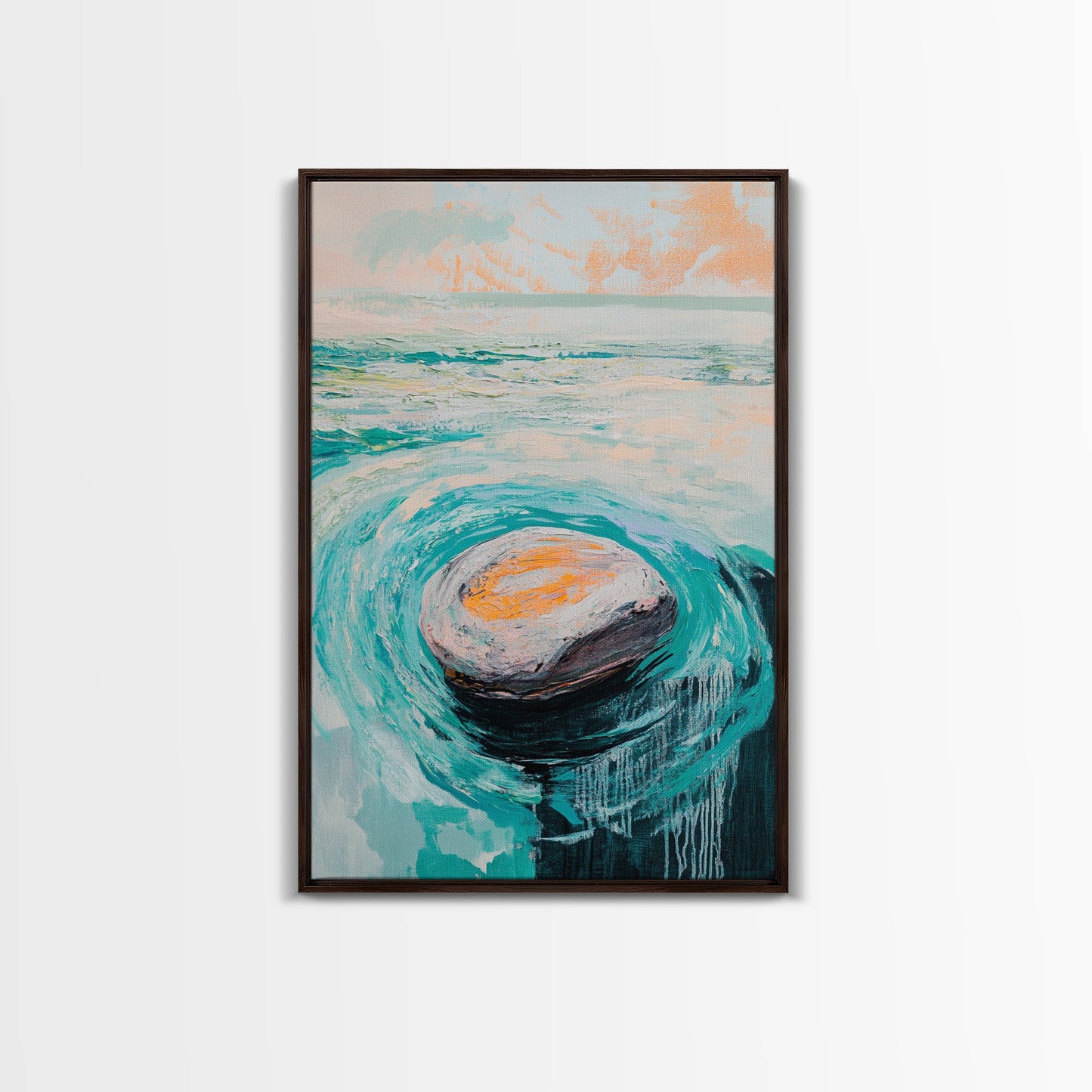 Ocean Rock Waves Canvas Print Coastal Wall Art, Beach House Decor, Abstract Seascape Painting, Nautical Art, Modern Minimalist Art