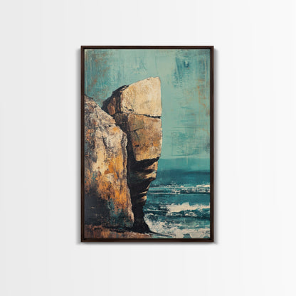 Cliffside Ocean View Canvas Print, Coastal Wall Art, Beach Landscape Painting, Seascape Art, Nautical Home Decor, Large Wall Art
