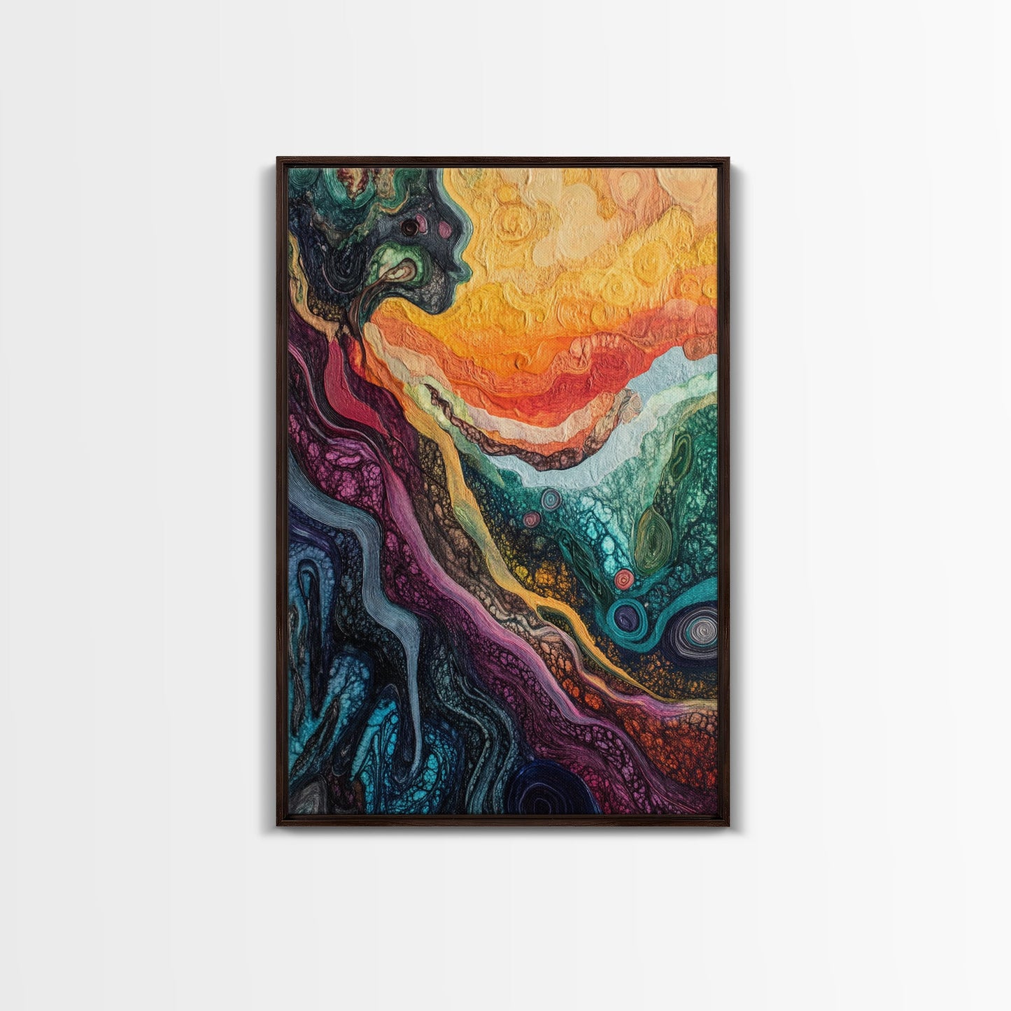 Psychedelic Abstract Texture Framed Canvas Print, Surreal Art, Vibrant Wall Art, Modern Abstract Painting, Unique Artwork, Office Decor