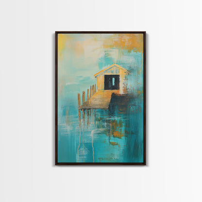 Fishing Shack, Nautical Painting, Coastal Wall Art, Rustic Wall Art, Ocean Art, Living Room Art, Canvas Print, Gift Idea