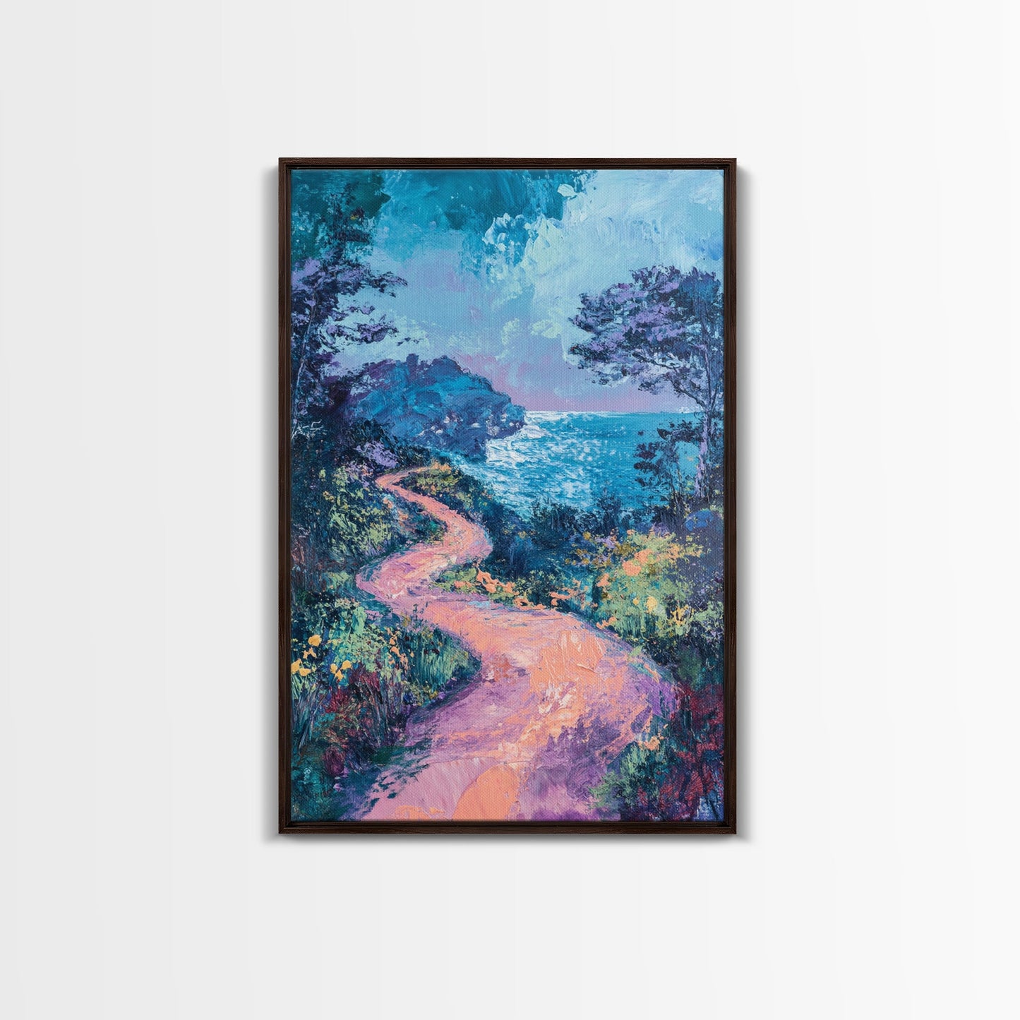 Twilight Coastal Path Canvas Print Impressionist Seascape Wall Art, Romantic Sunset Painting, Beach House Decor, Ocean Artwork