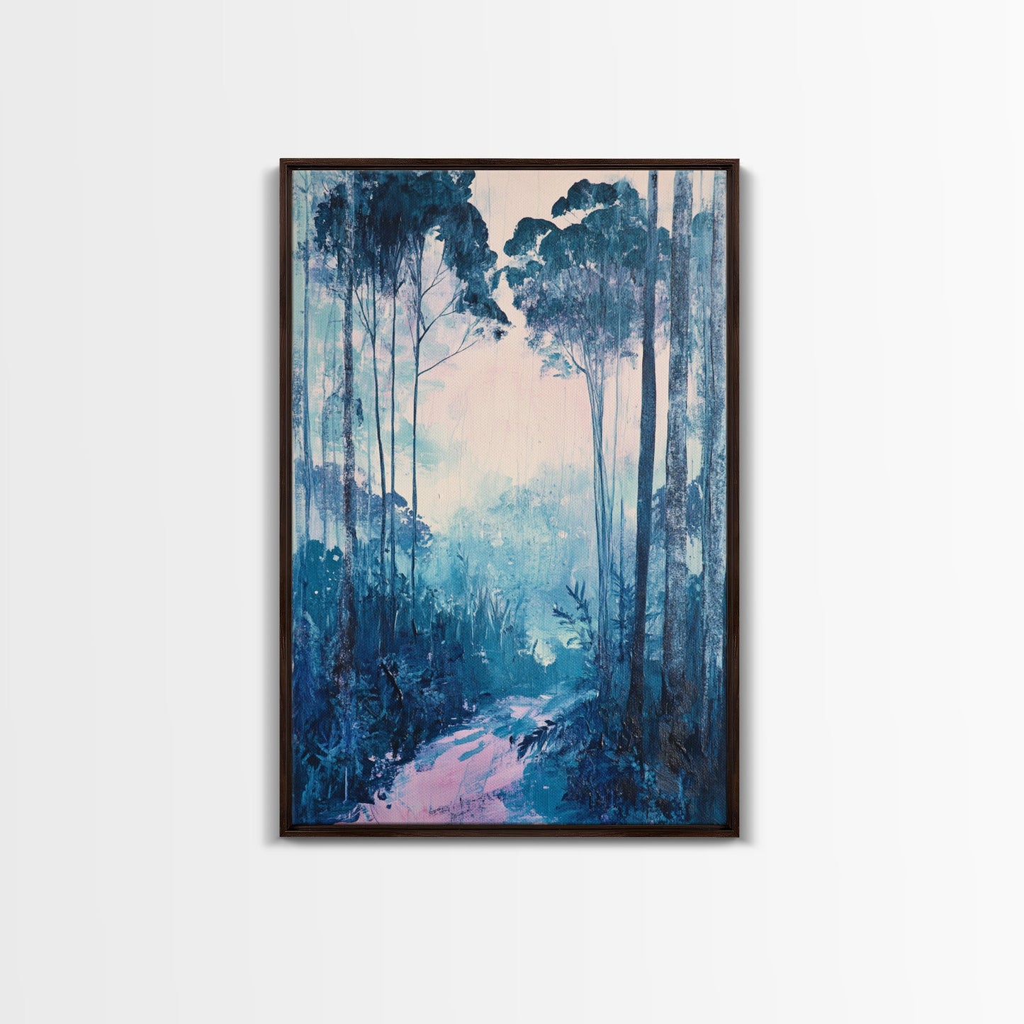 Misty Forest, moody art, birch tree art, pine tree art, landscape painting, gift idea for her, Framed Canvas Print, bedroom art