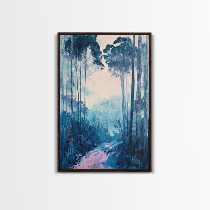 Misty Forest, moody art, birch tree art, pine tree art, landscape painting, gift idea for her, Framed Canvas Print, bedroom art