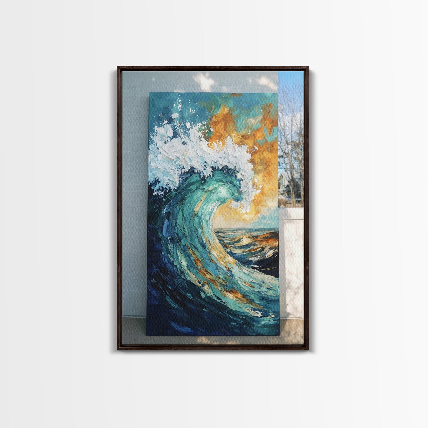 wave painting, coastal decor, framed canvas print, ocean painting, surf wall art, nautical wall art, seascape painting, gift idea